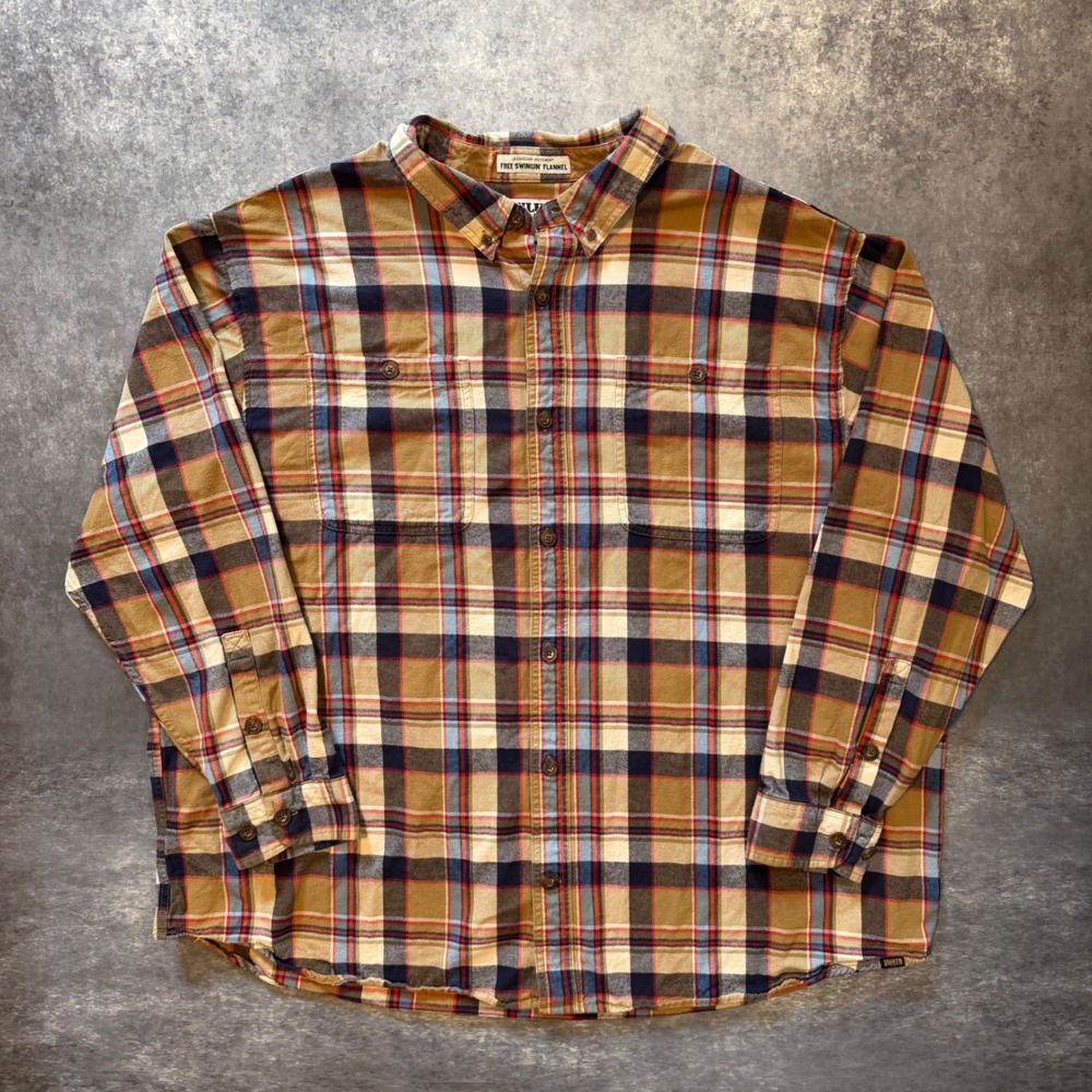 Duluth Trading Co Free Swingin Flannel Shirt Men 3XL Relaxed Fit Plaid Brown L/S